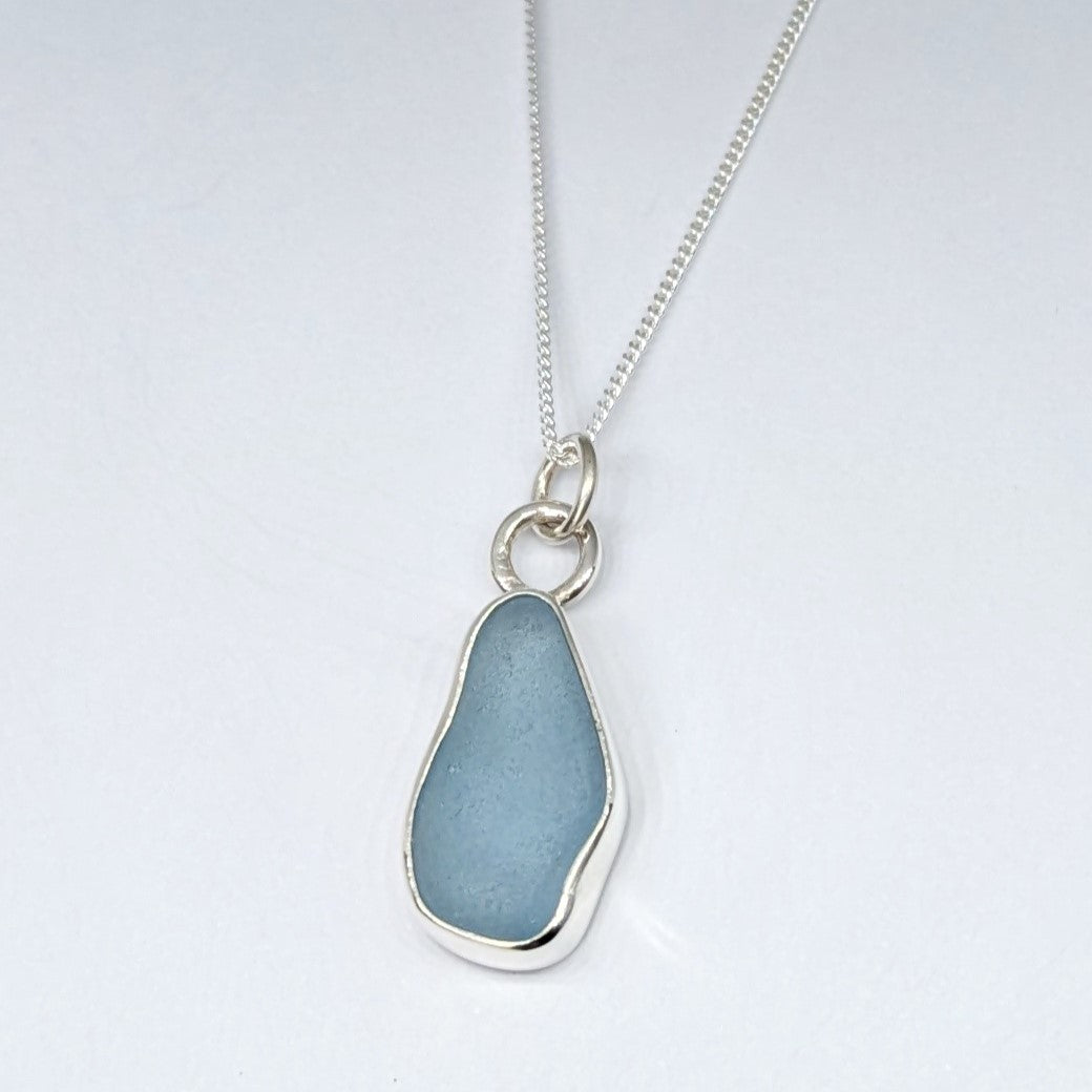 Cornflower Blue Sea Glass, Silver Pendant