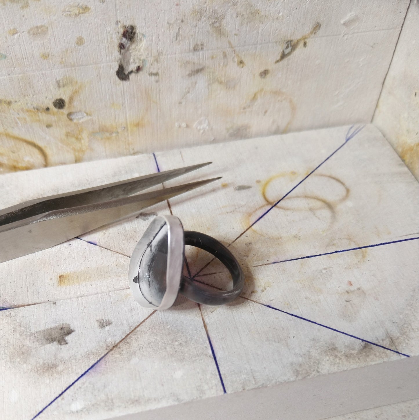Making of Cornish Sea Mist Matt Silver Ring on soldering block