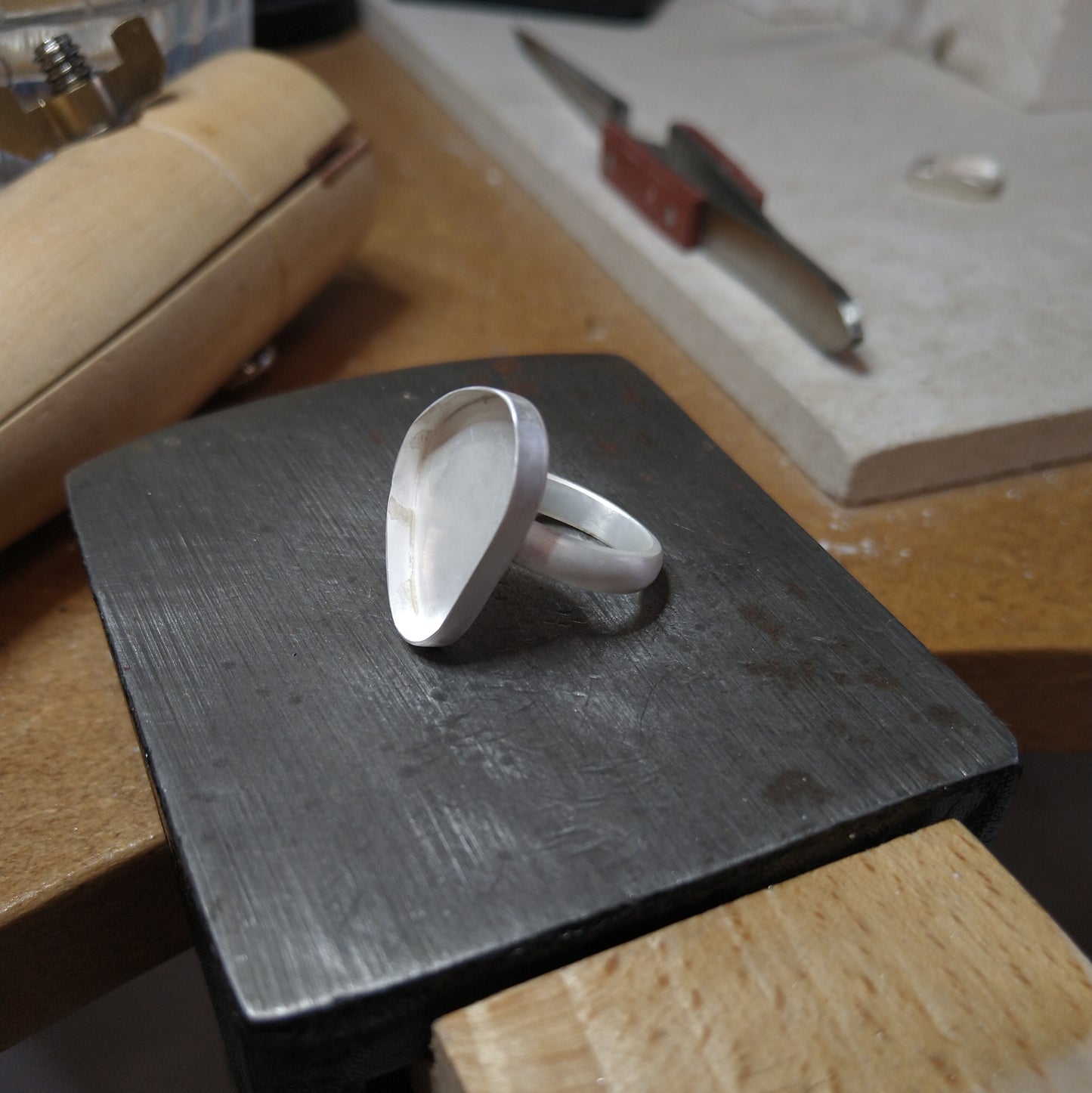 Cornish Sea Mist Matt Silver Ring waiting for sea glass setting