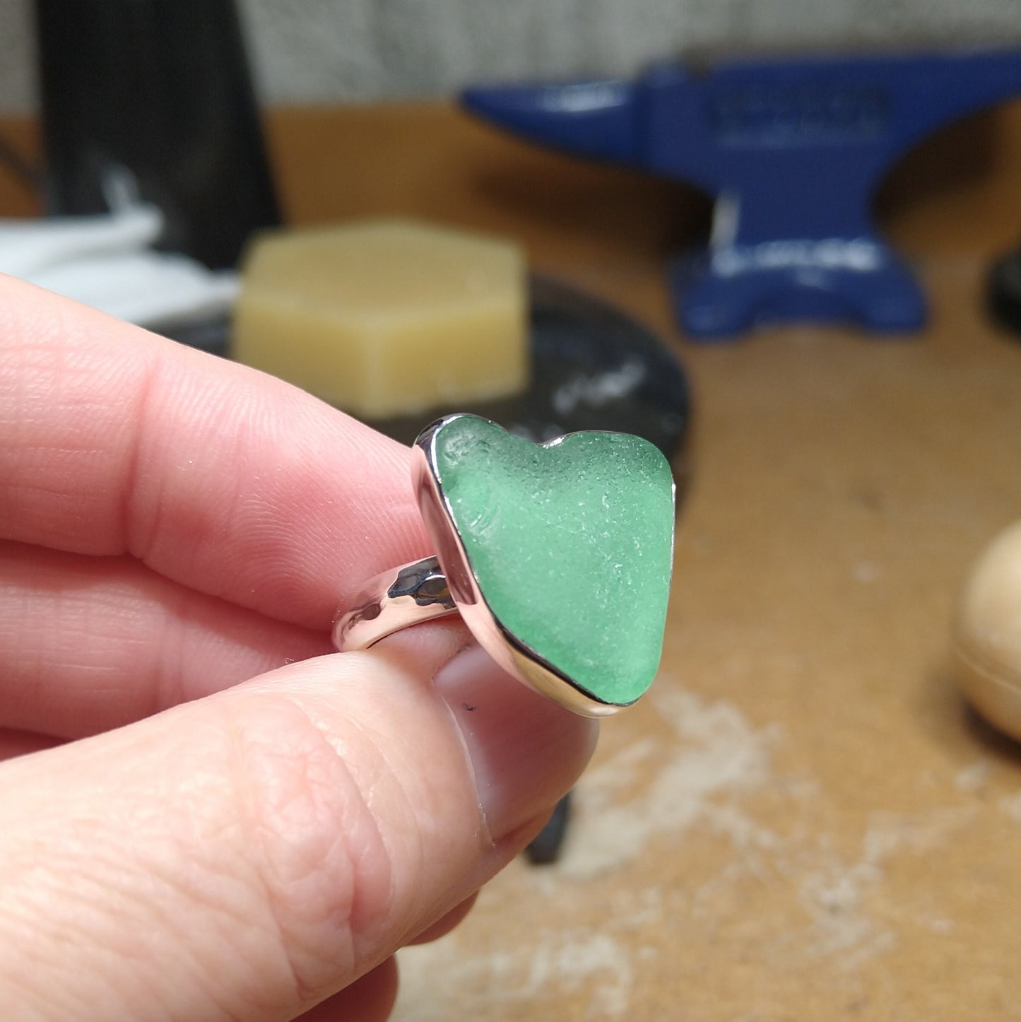 Heart of Green Sea Glass Ring