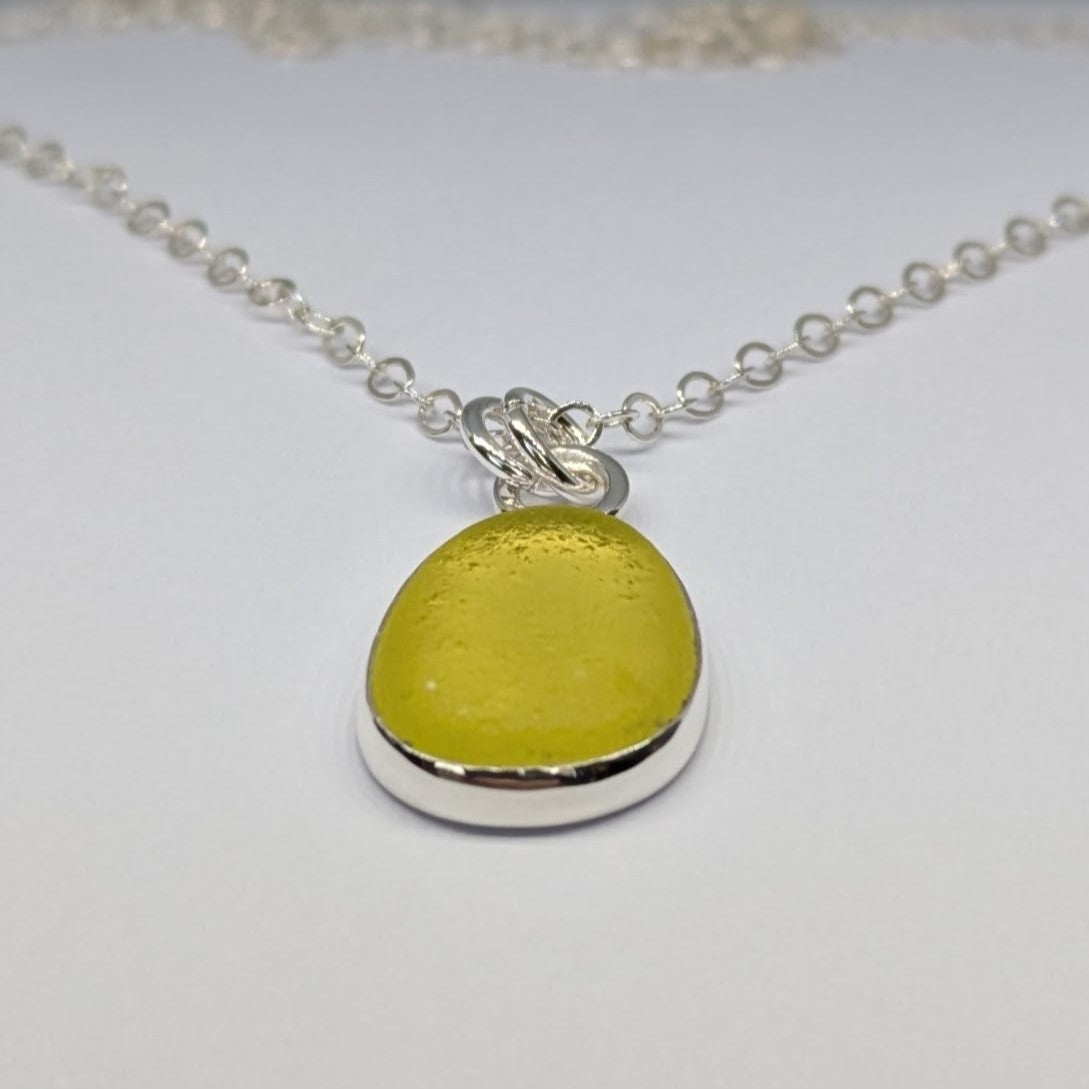Little Drop of Sunshine, Yellow Sea Glass Silver Pendant