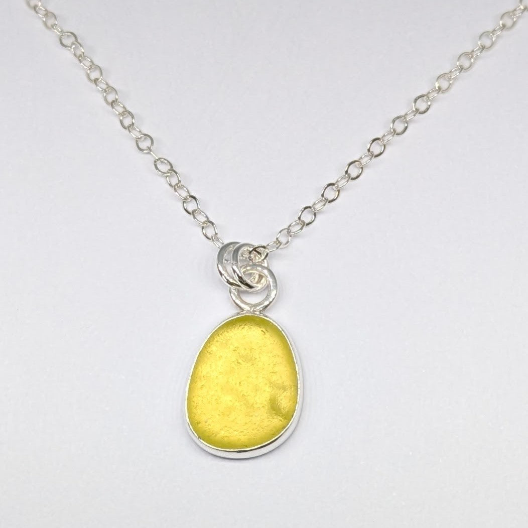 Little Drop of Sunshine, Yellow Sea Glass Silver Pendant