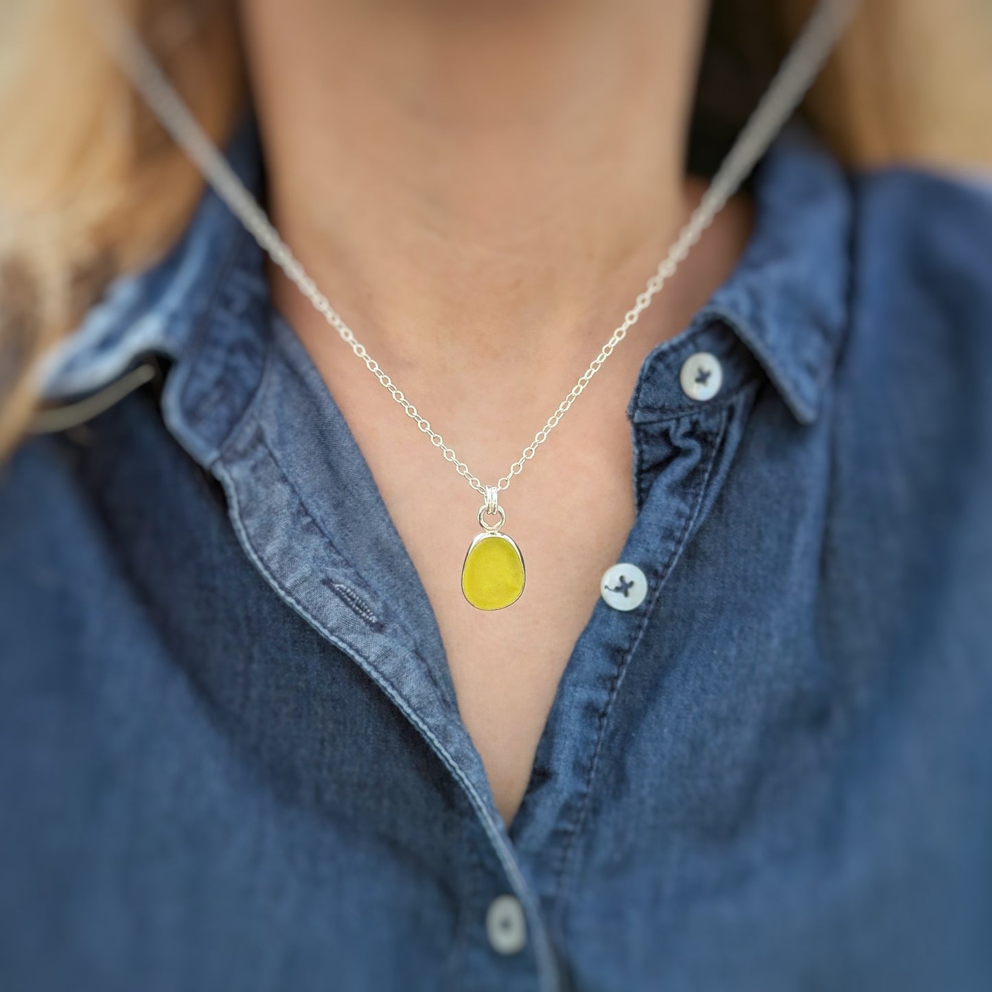 Little Drop of Sunshine, Yellow Sea Glass Silver Pendant