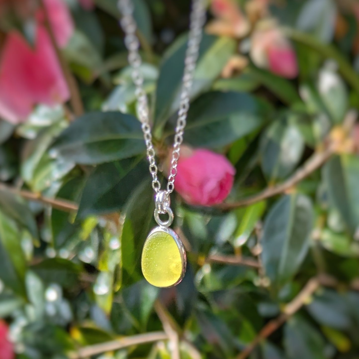 Little Drop of Sunshine, Yellow Sea Glass Silver Pendant