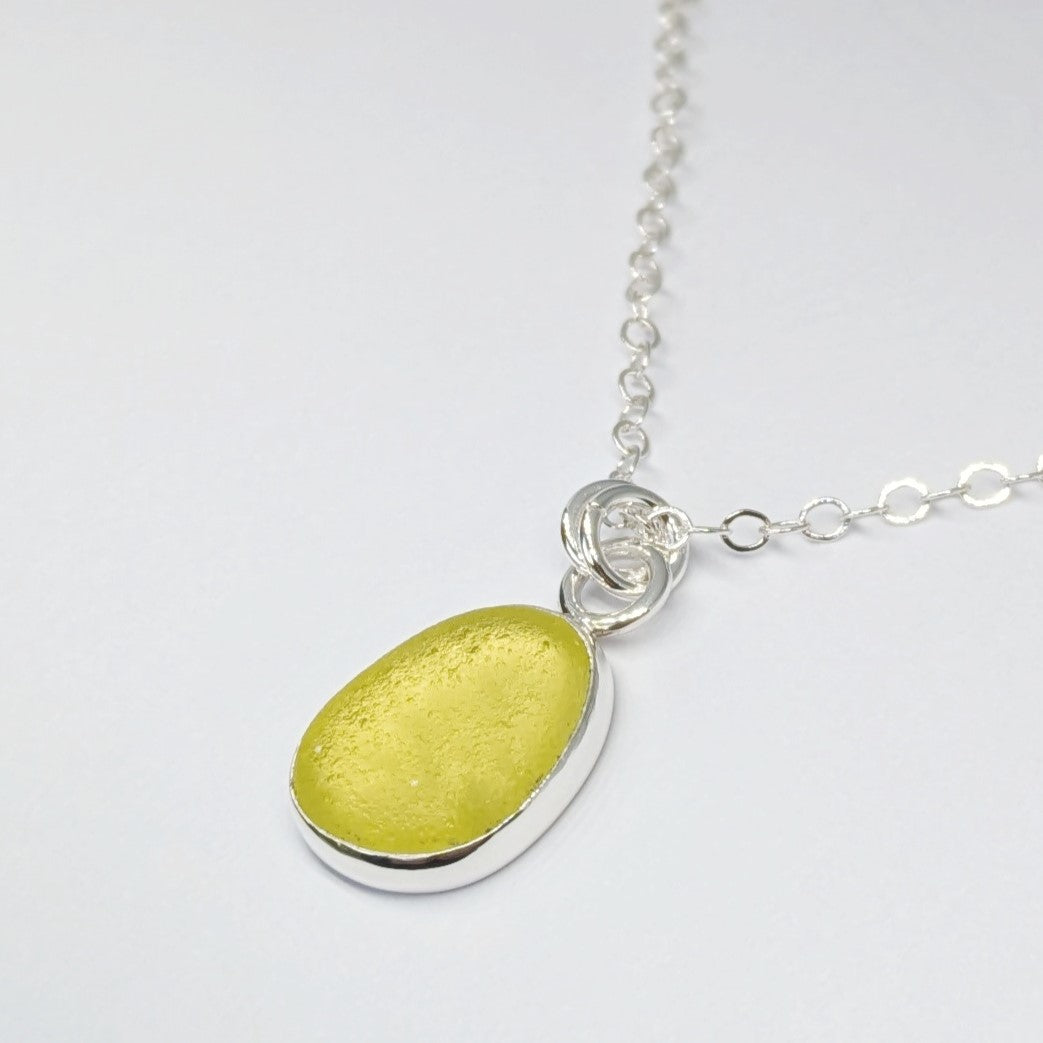 Little Drop of Sunshine, Yellow Sea Glass Silver Pendant