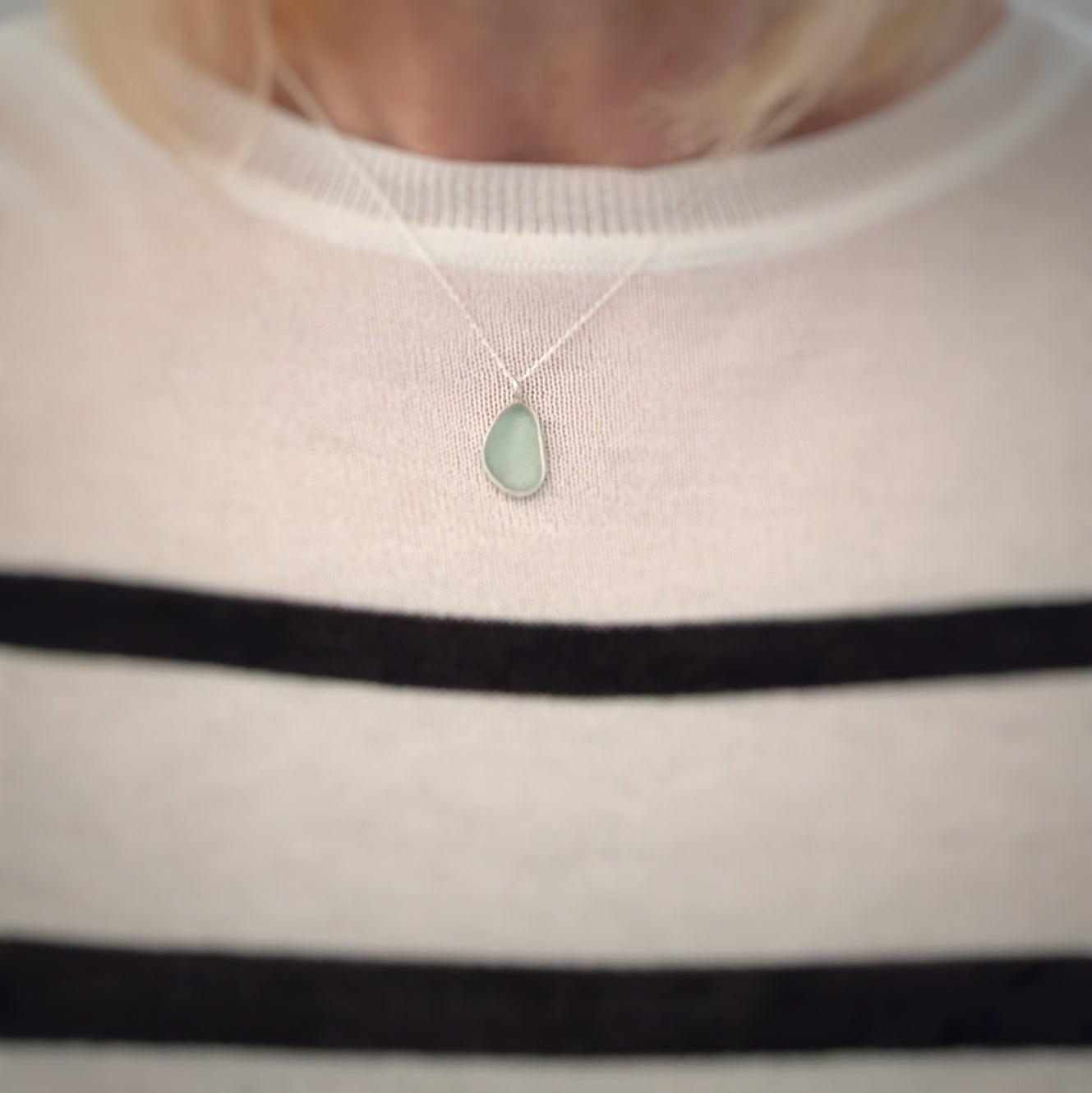 Seafoam Sea Glass Silver Pendant (No.2)
