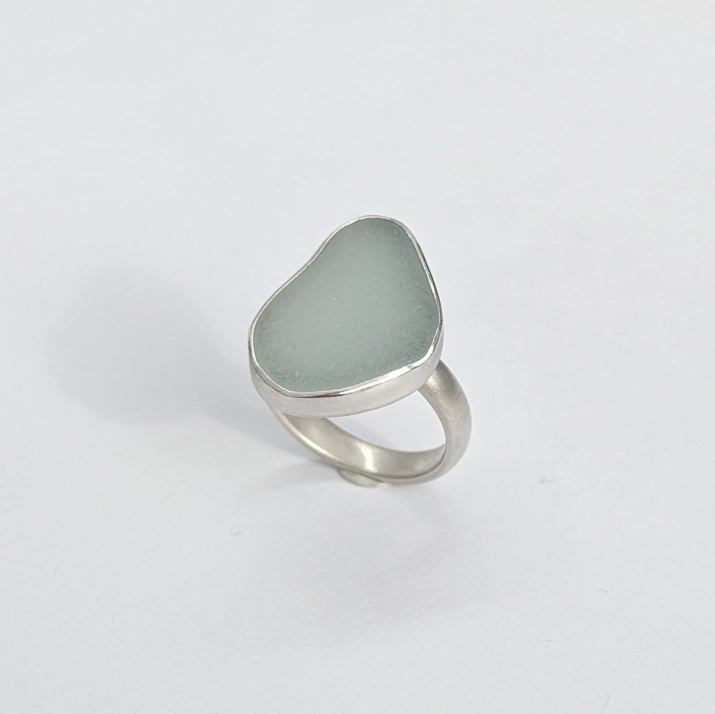 Silver and sea glass ring. Cornish Sea Mist Matt Silver Ring