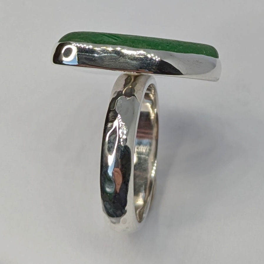 Side view of Heart of Green Sea Glass Ring