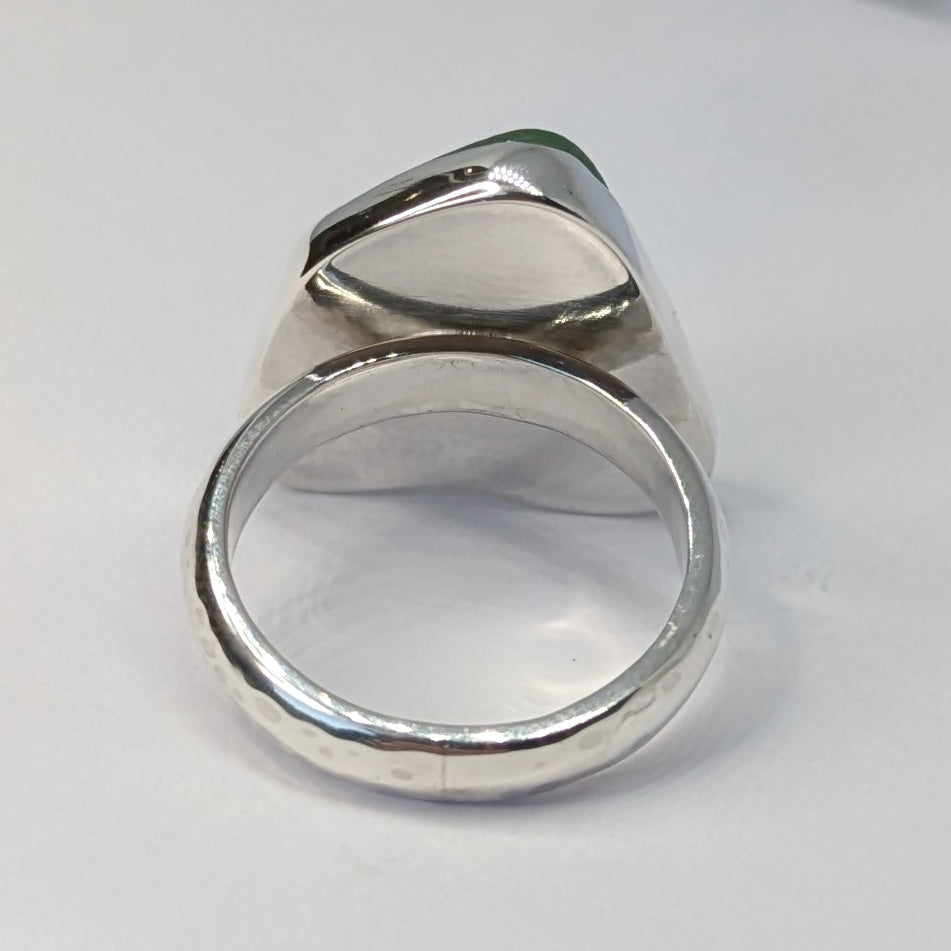 Side view of Heart of Green Sea Glass Ring