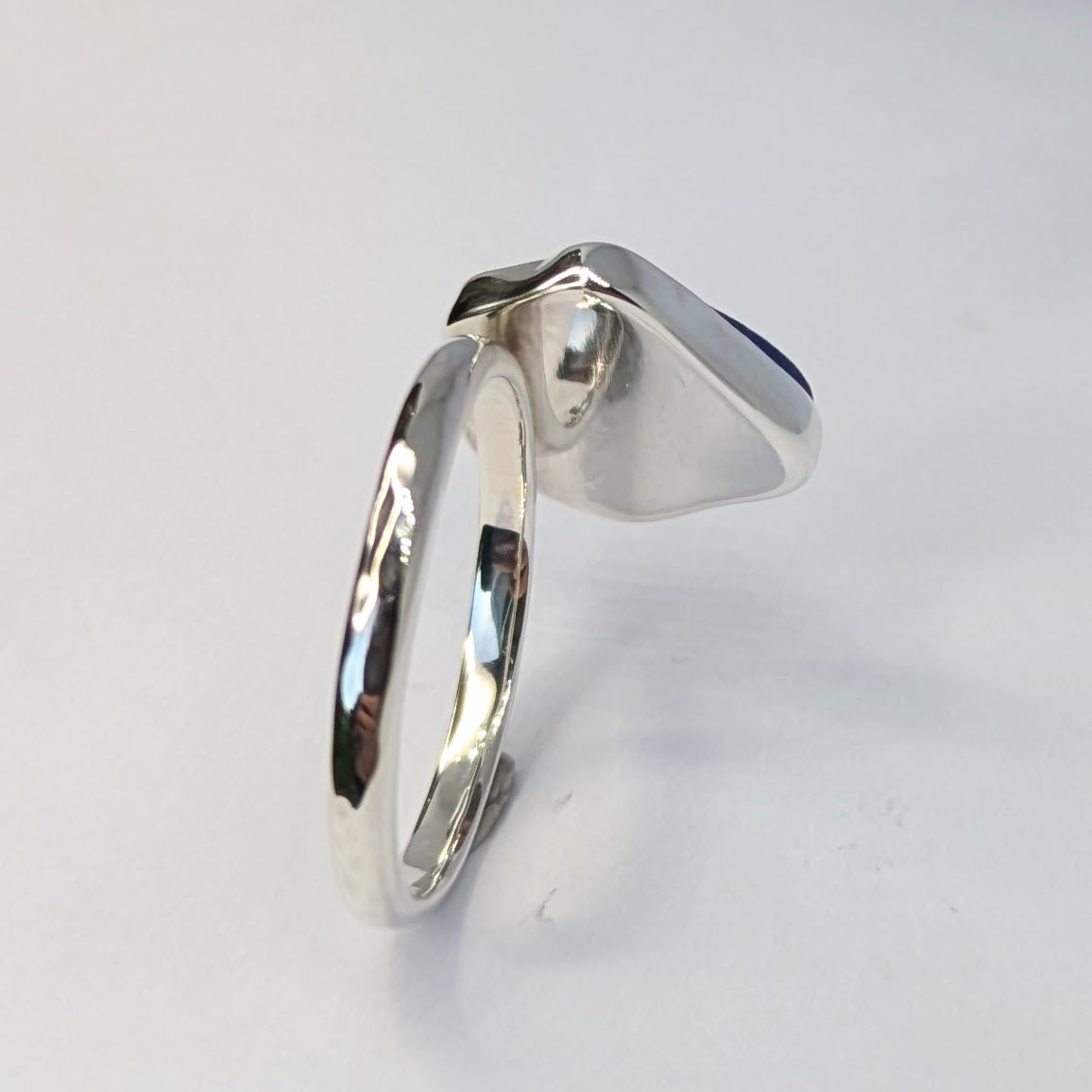 Side of Azure Blue Sea Glass Silver Ring