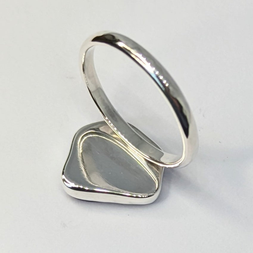 Back of Azure Blue Sea Glass Silver Ring