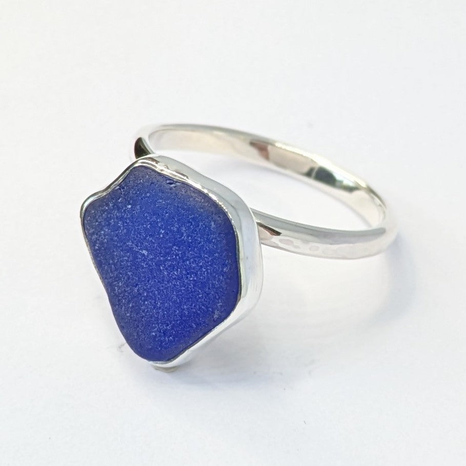 Azure Blue Sea Glass Silver Ring