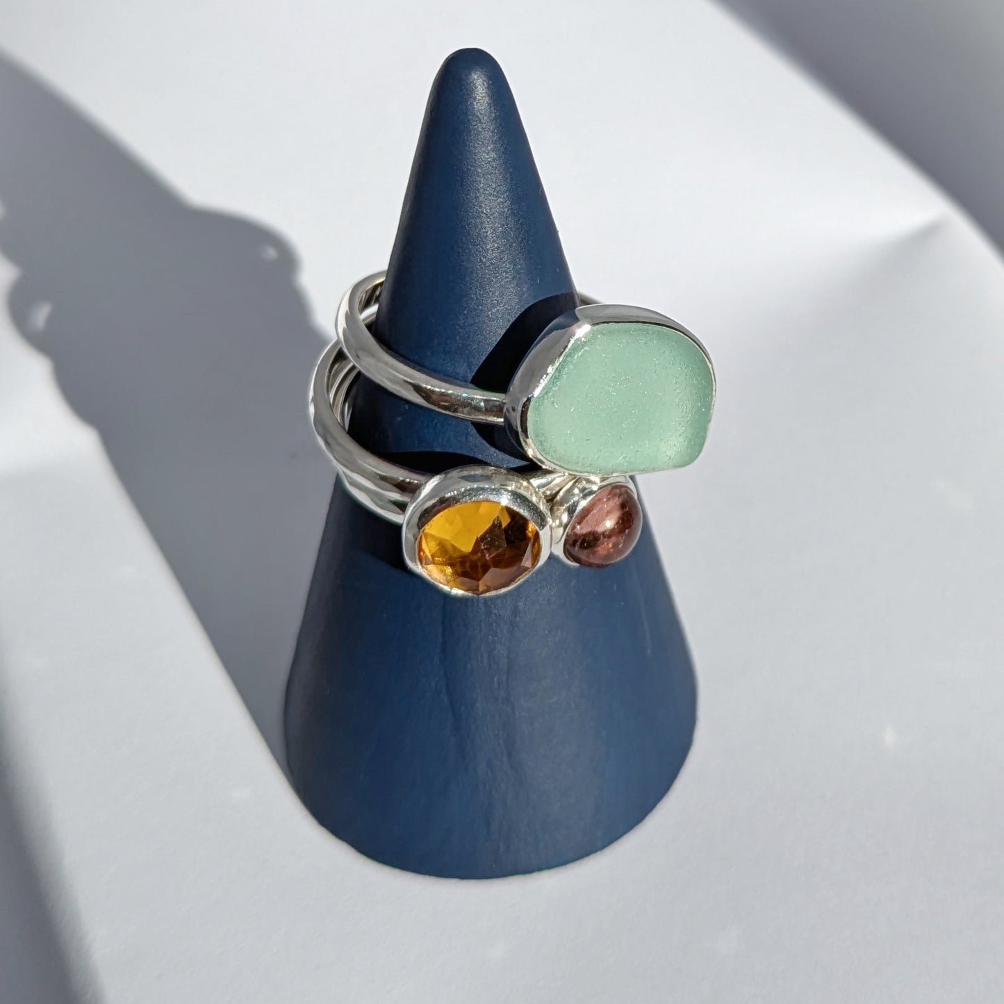 Cornish Sunset 3 Ring Stack on ring holder