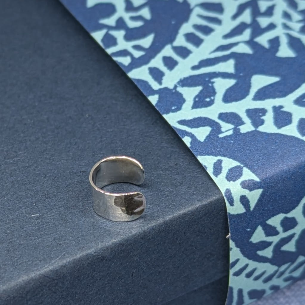 Silver Ear Cuff on blue gift box