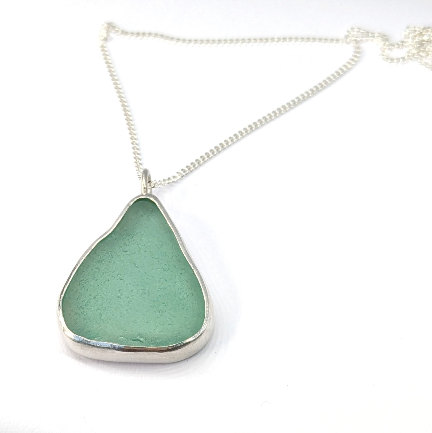 Teal Sea Glass Silver Pendant