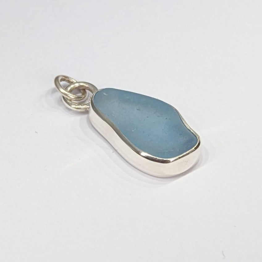 Cornflower Blue Sea Glass, Silver Pendant