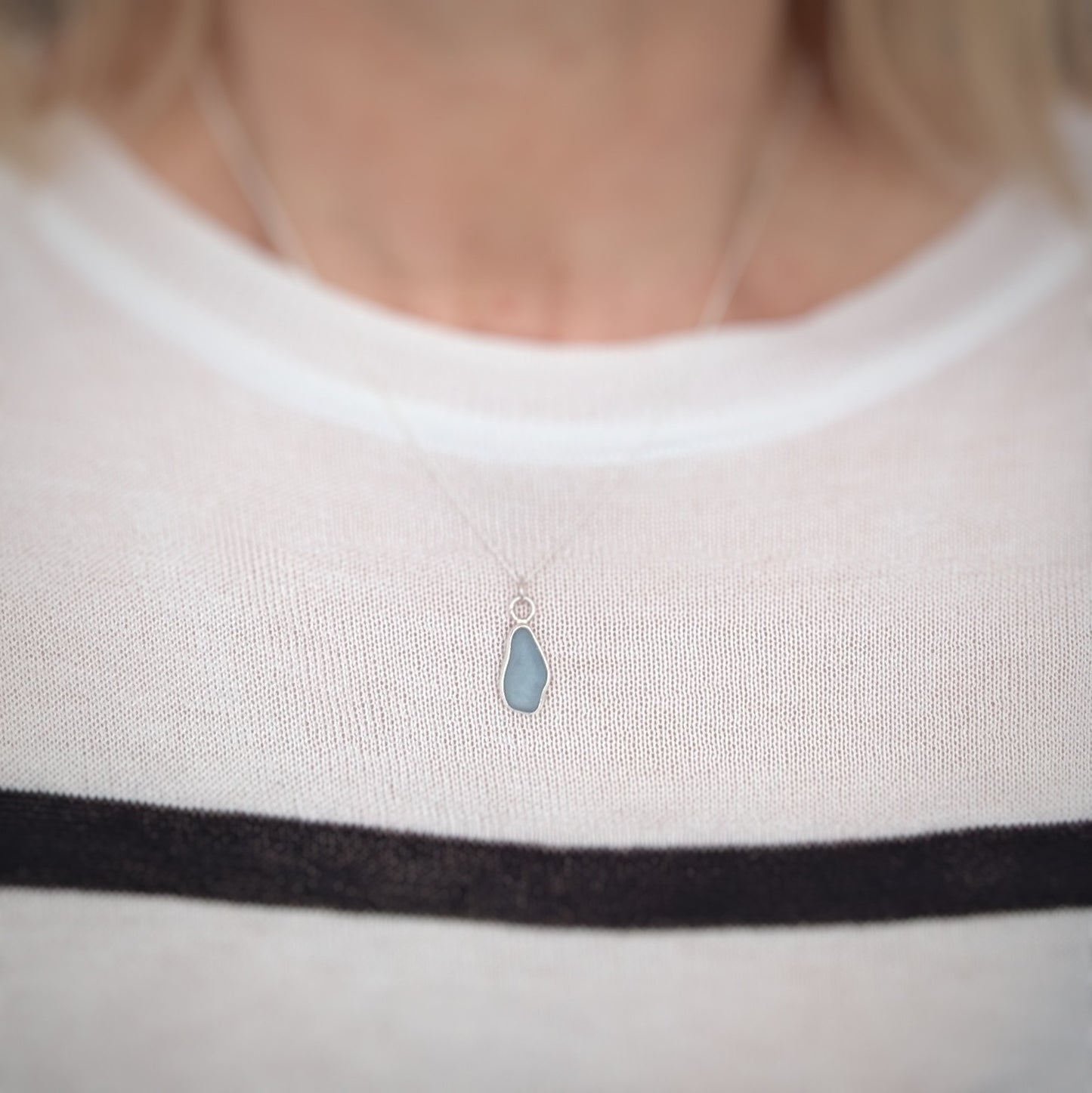 Cornflower Blue Sea Glass, Silver Pendant