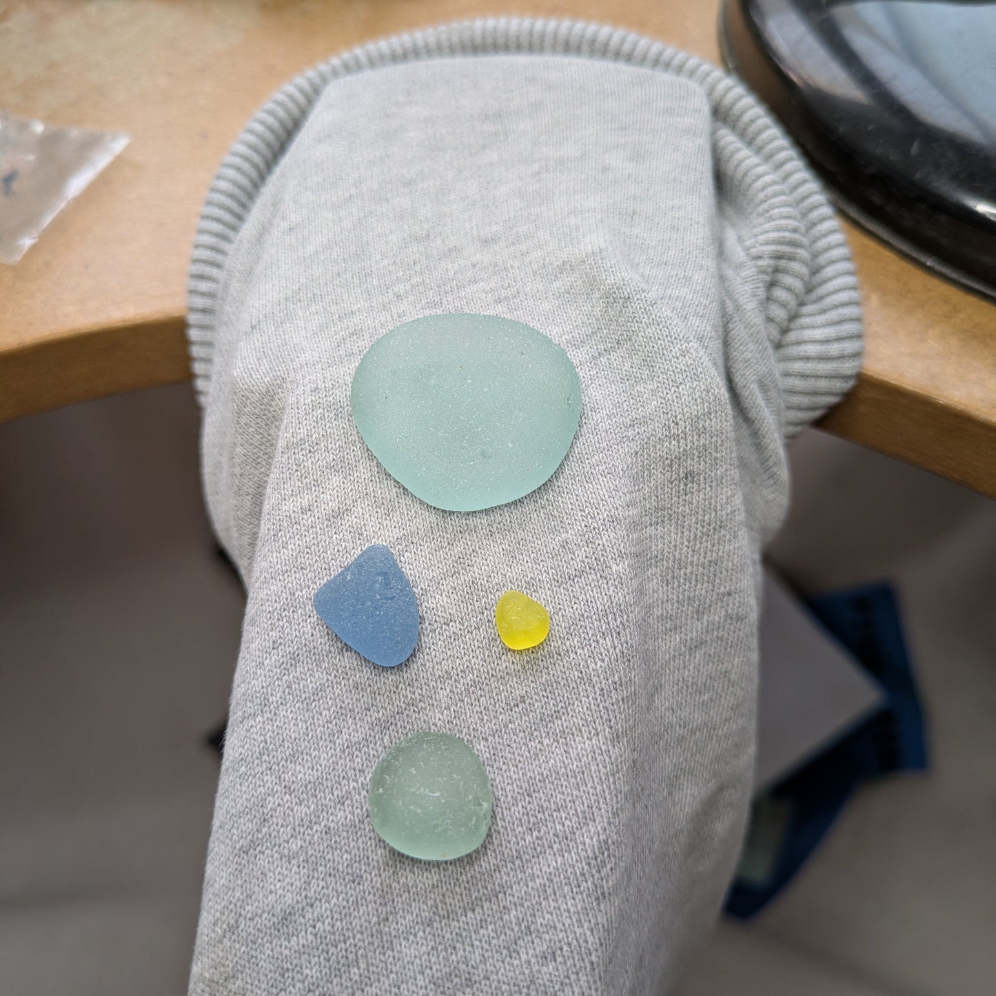 Sea glass on workbench