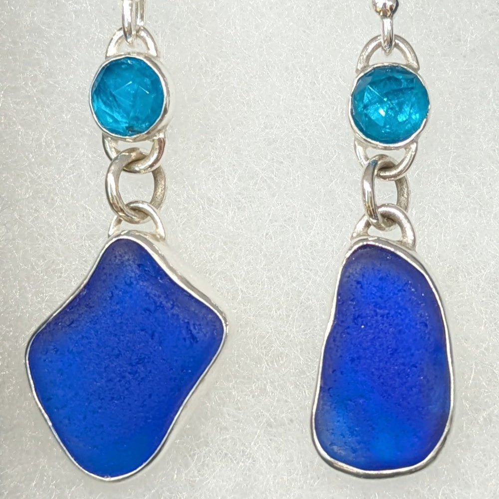 danglyblueseaglassandgemstoneapatitesilverearringsingiftbox