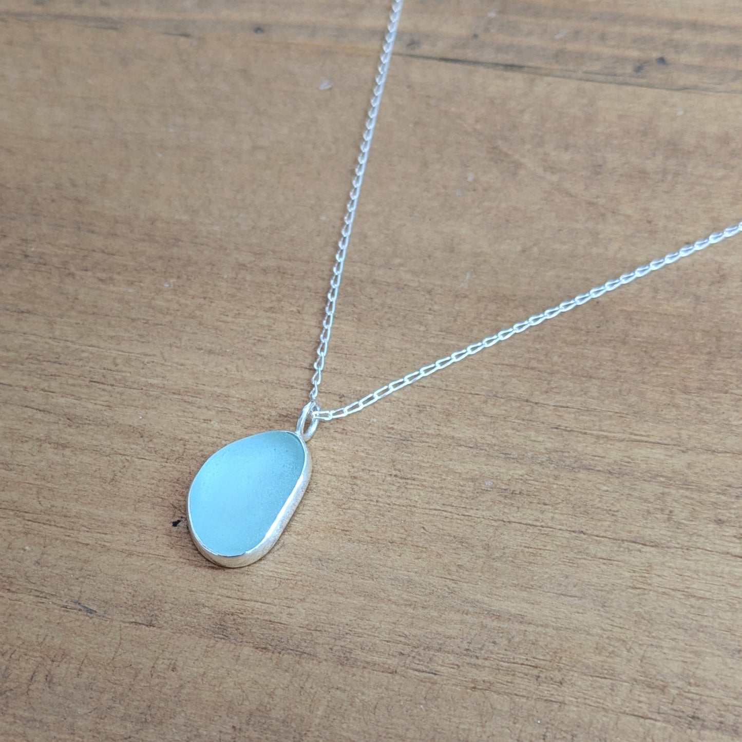 Seafoam Sea Glass Silver Pendant (No.2)