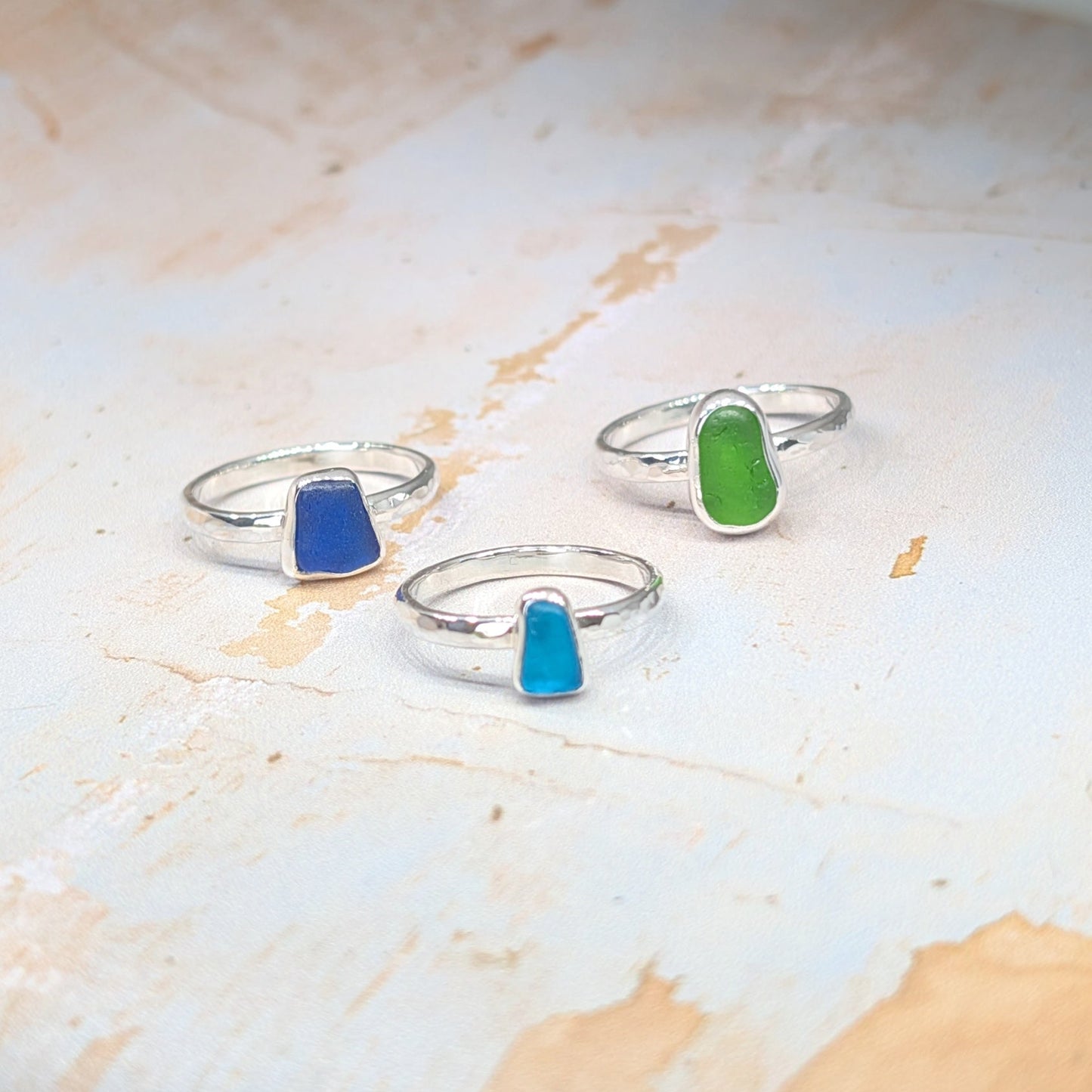 Little Blue Sea Glass Silver Ring