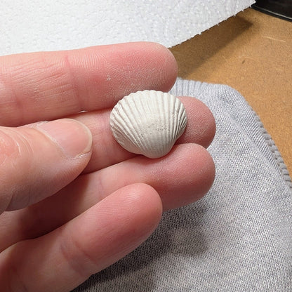 Hand holding the moulded Art Clay Silver into a sea shell