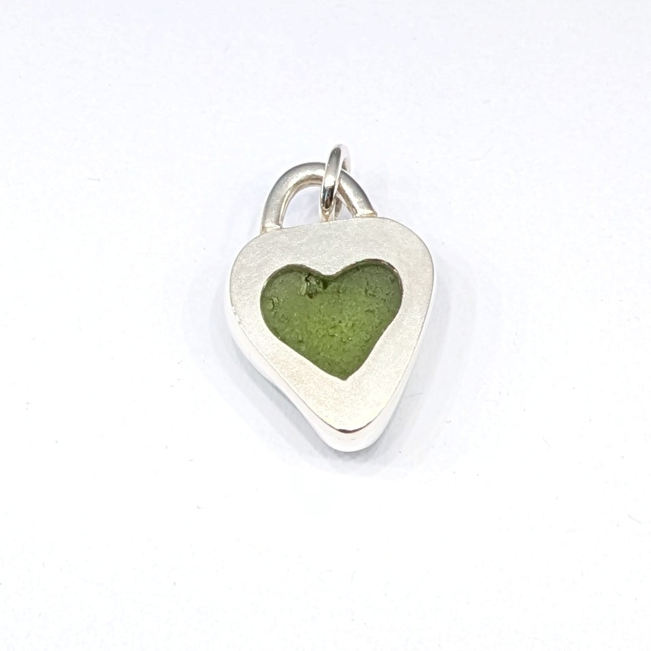 St Ives Green sea glass silver pendant with heart cut out