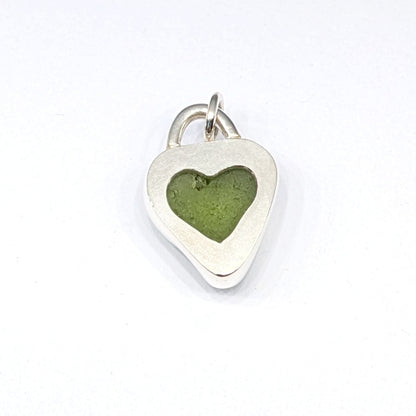 St Ives Green sea glass silver pendant with heart cut out