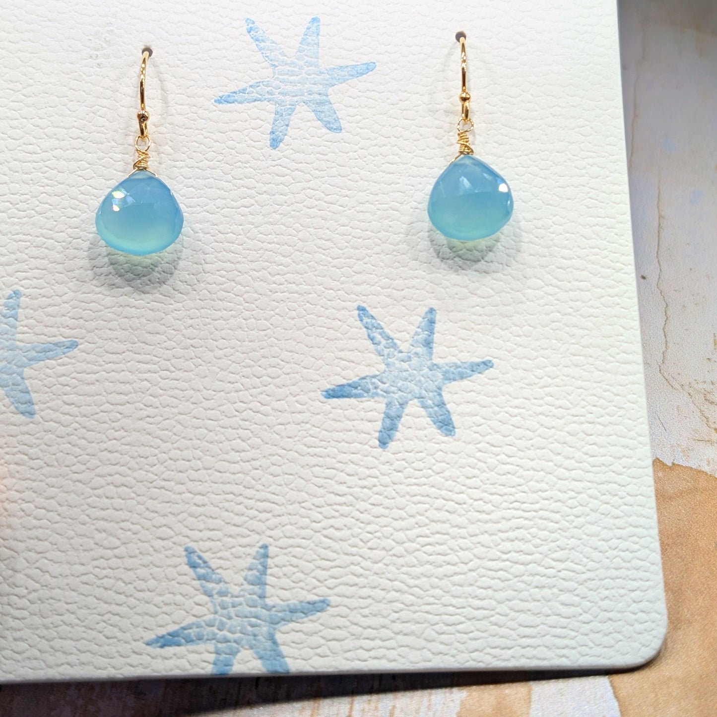 Cornish Blue Sky & Gold Drop Earrings