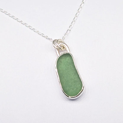 Leaf Green Sea Glass Silver Pendant