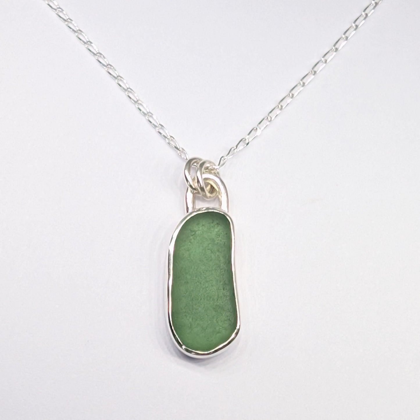 Leaf Green Sea Glass Silver Pendant
