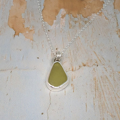 Honey Gold Sea Glass Silver Pendant - RARE