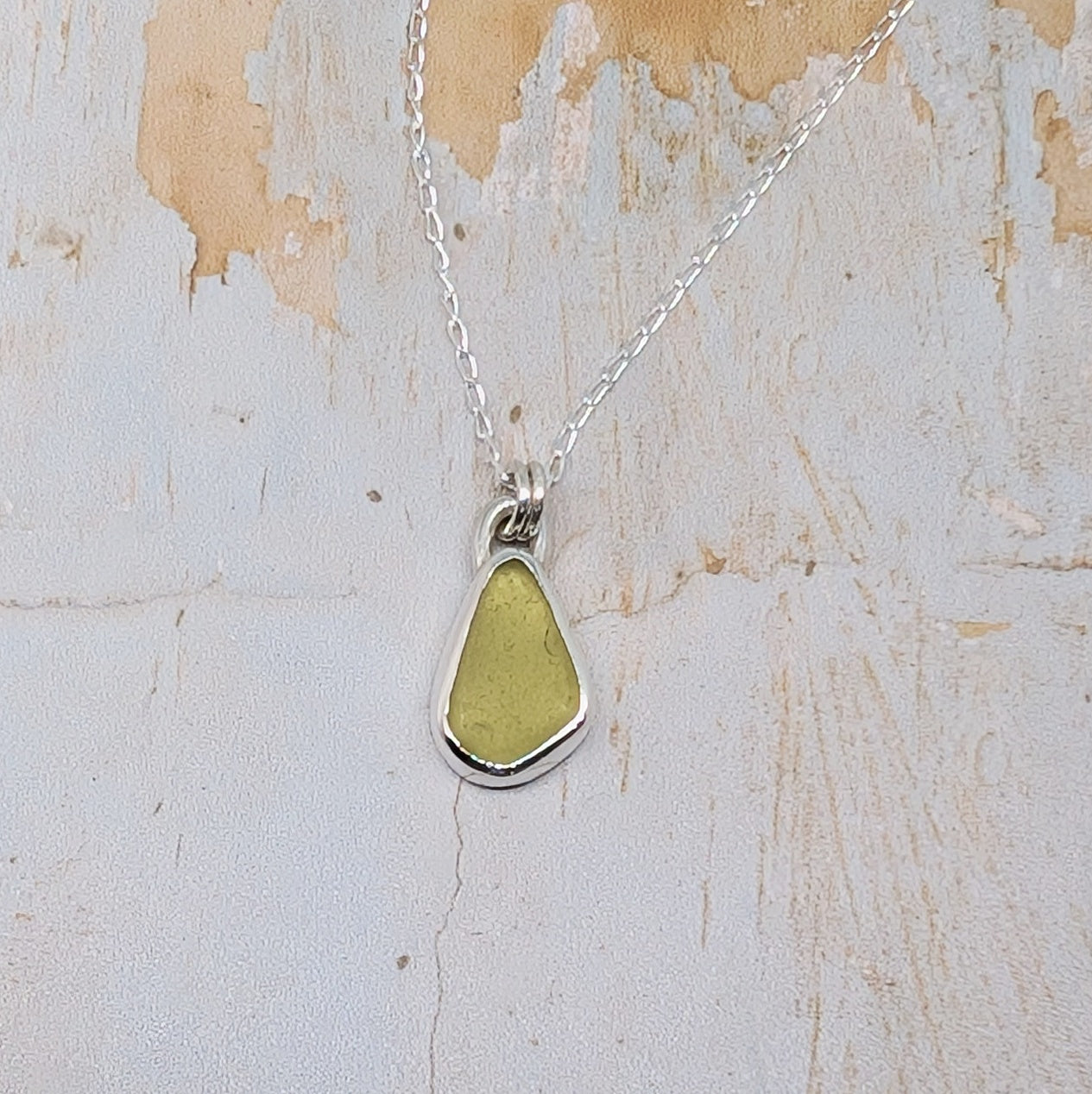 Honey Gold Sea Glass Silver Pendant - RARE