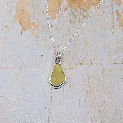 Honey Gold Sea Glass Silver Pendant - RARE