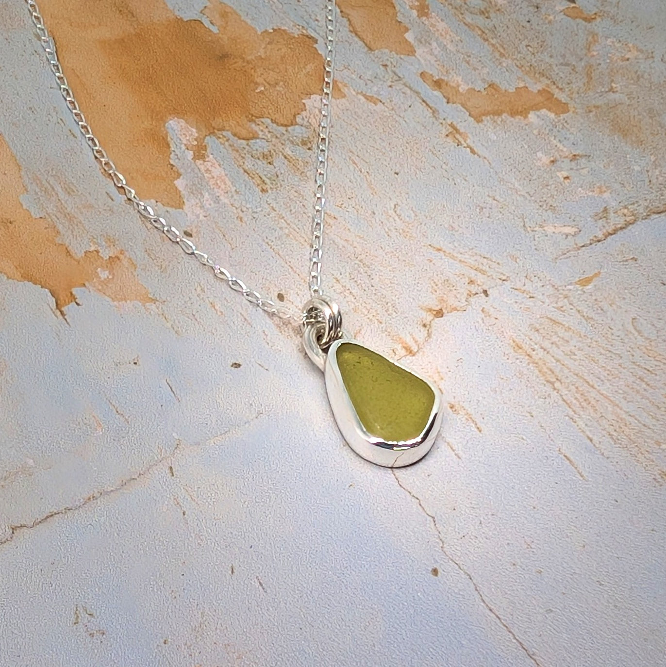 Honey Gold Sea Glass Silver Pendant - RARE