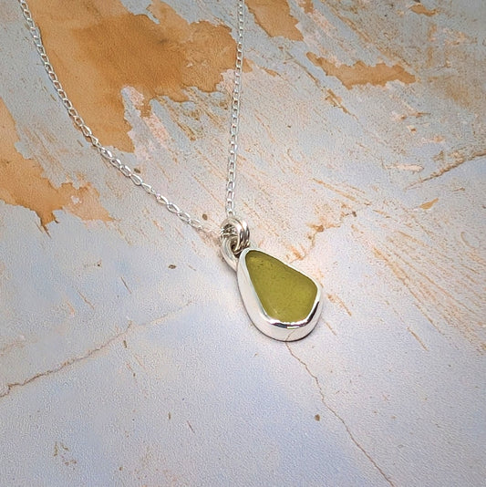 Honey Gold Sea Glass Silver Pendant - RARE