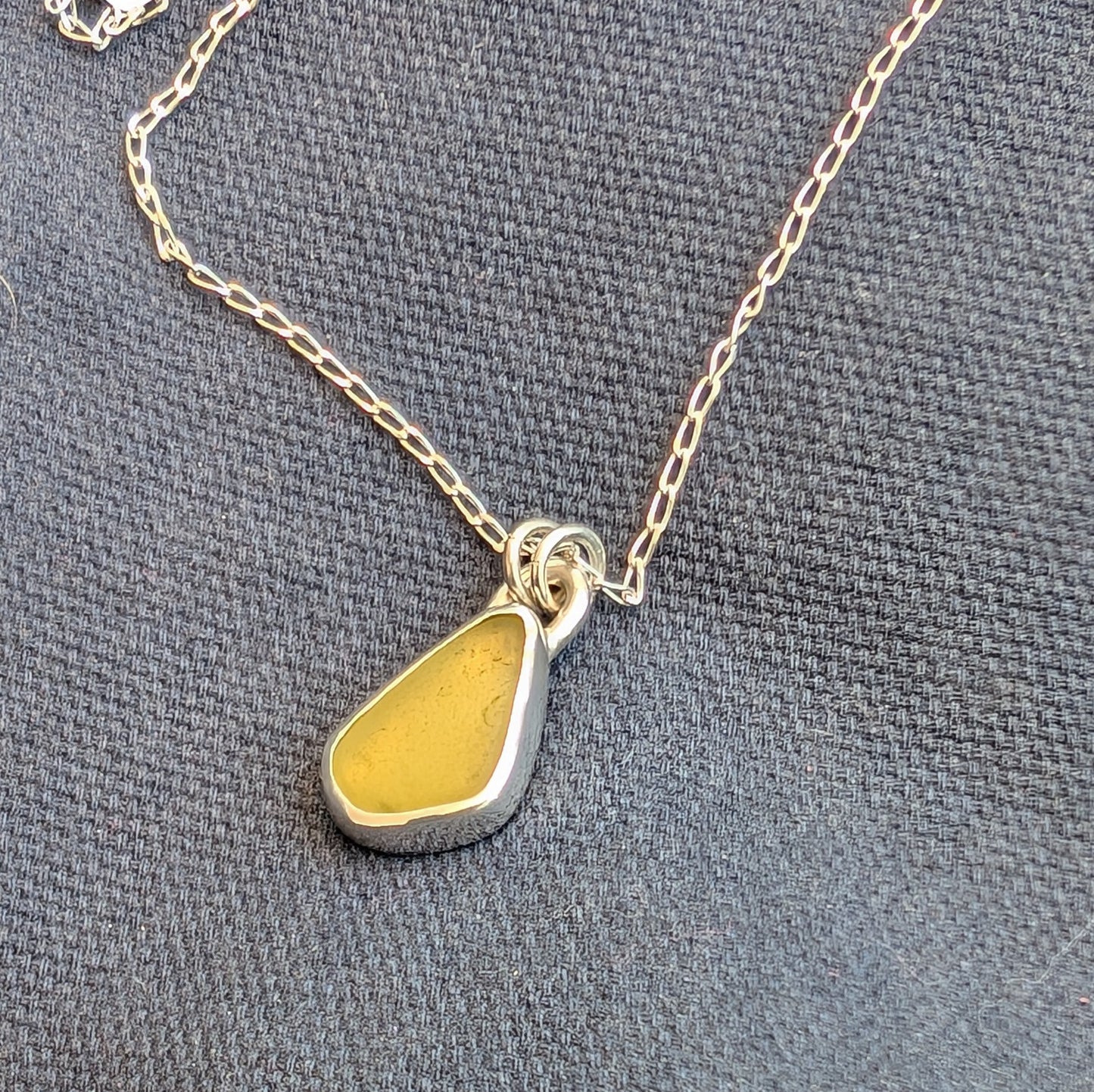 Honey Gold Sea Glass Silver Pendant - RARE