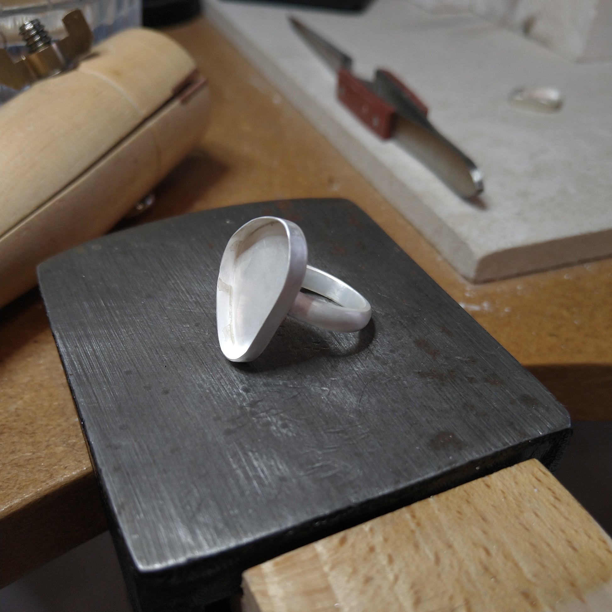 Cornish Sea Mist Matt Silver Ring waiting for sea glass setting