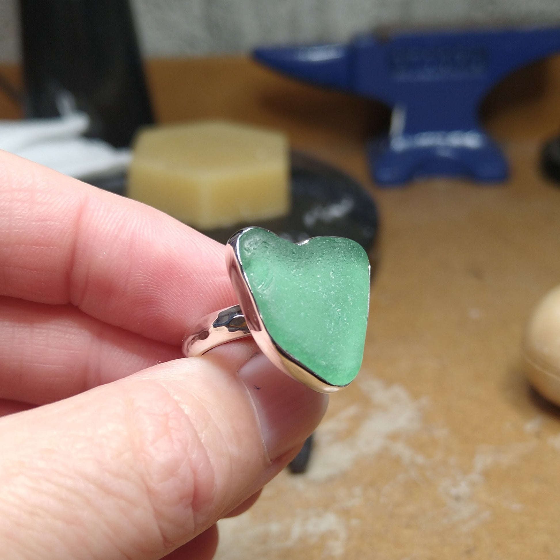 Heart of Green Sea Glass Ring