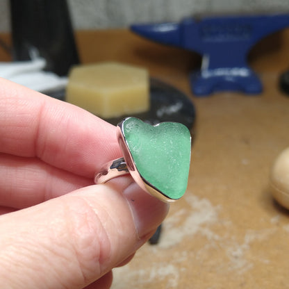 Heart of Green Sea Glass Ring