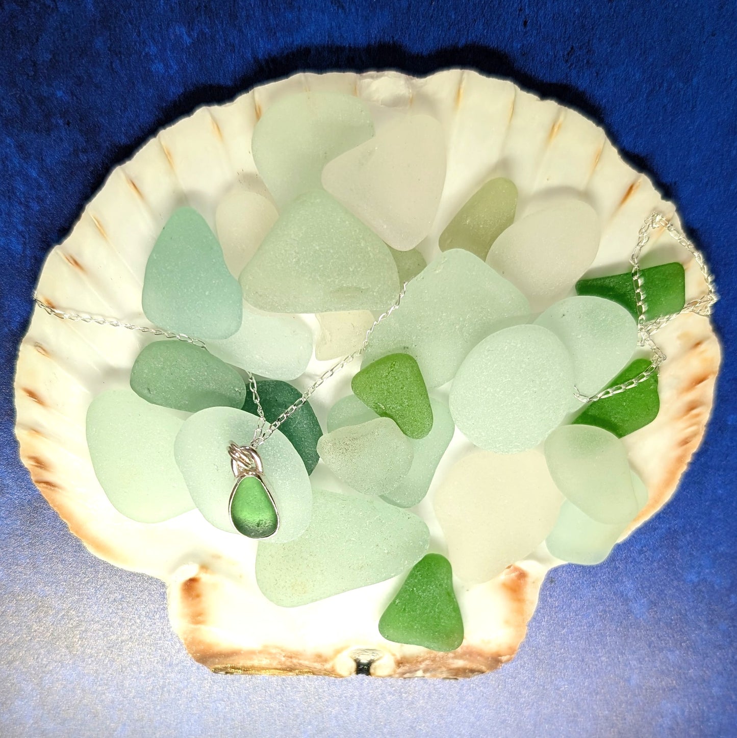 Jewel Green Sea Glass Silver Pendant