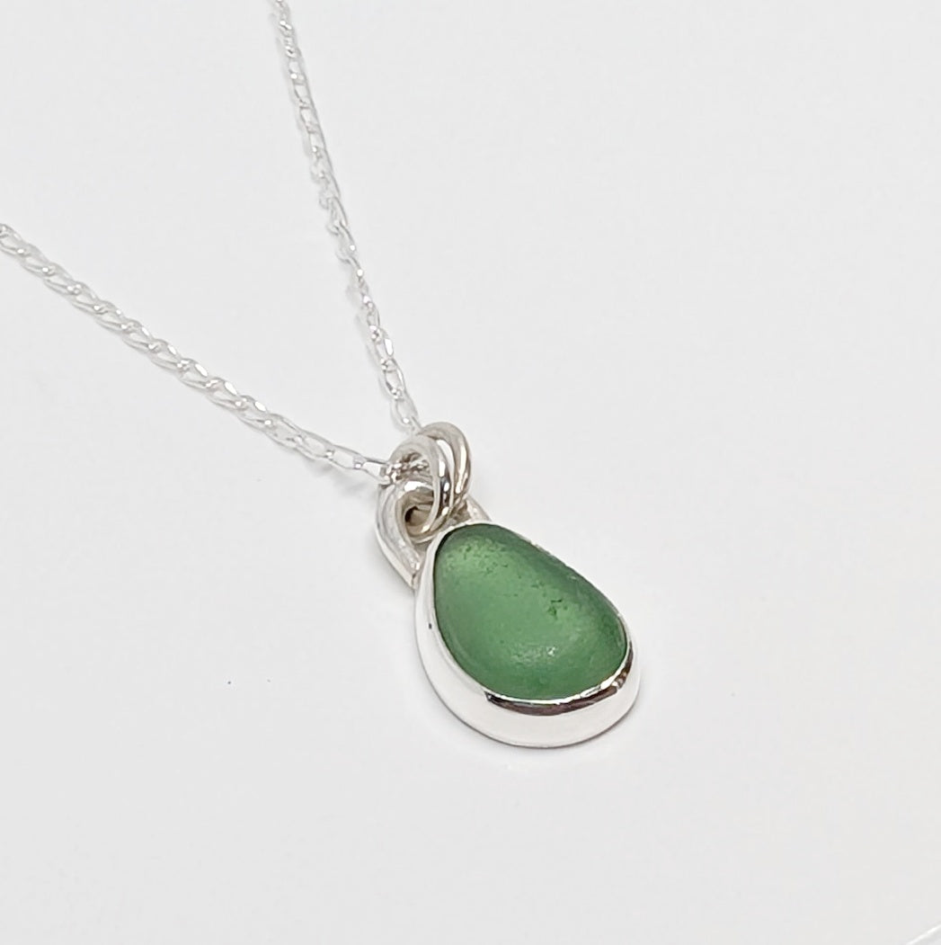 Jewel Green Sea Glass Silver Pendant