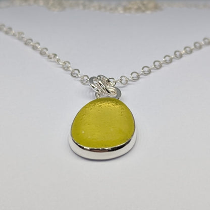 Little Drop of Sunshine, Yellow Sea Glass Silver Pendant