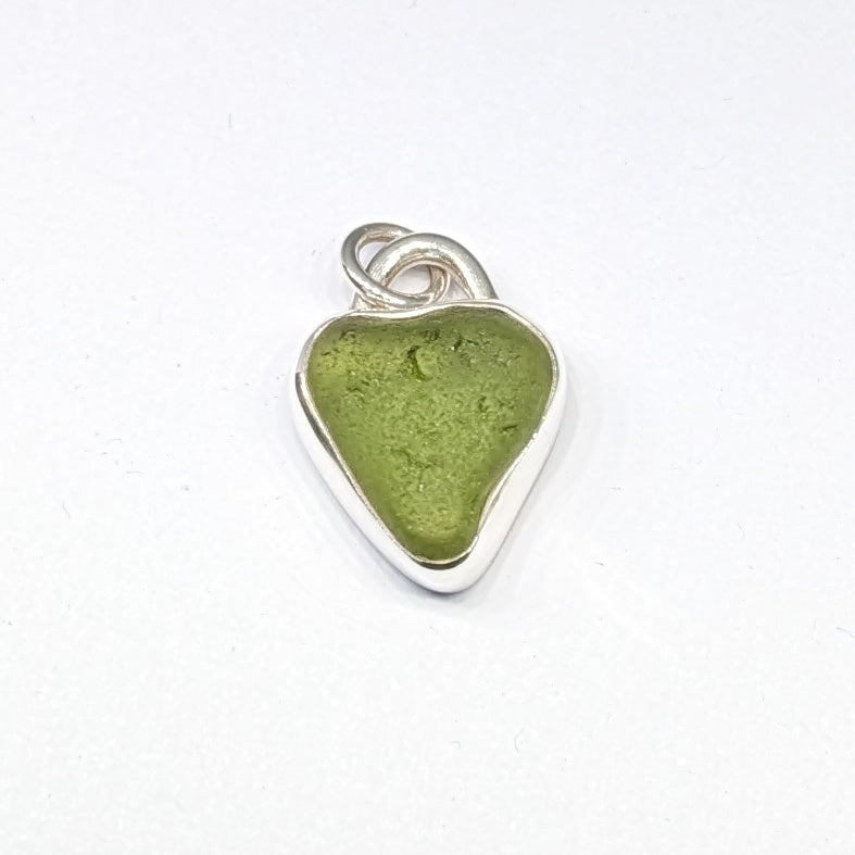 St Ives Green sea glass silver pendant with heart cut out