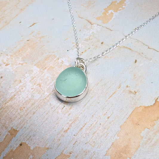 Sea Foam Sea Glass Silver Pendant