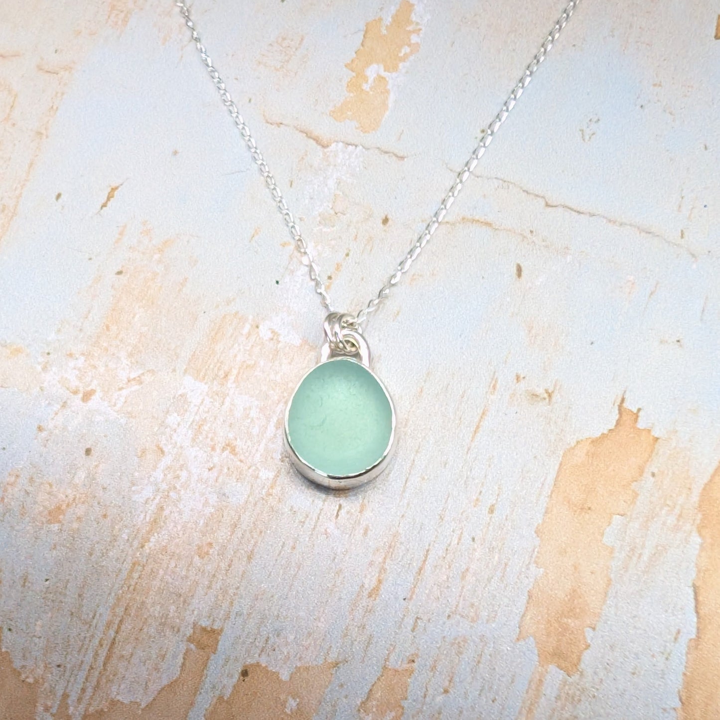 Sea Foam Sea Glass Silver Pendant