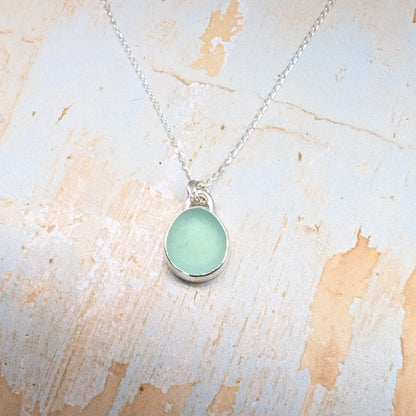 Sea Foam Sea Glass Silver Pendant