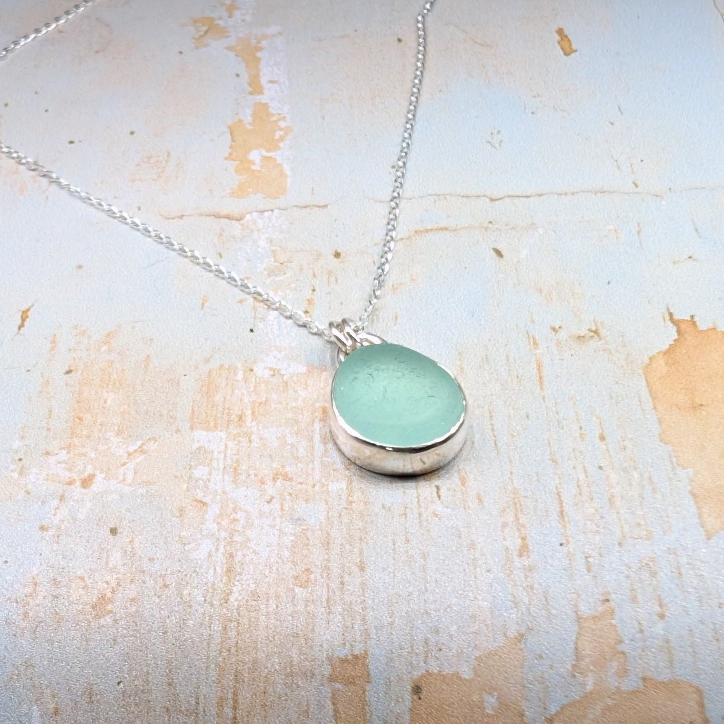 Sea Foam Sea Glass Silver Pendant