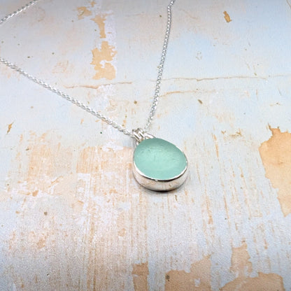 Sea Foam Sea Glass Silver Pendant