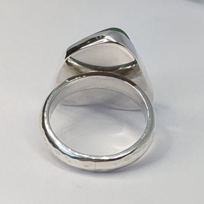 Side view of Heart of Green Sea Glass Ring